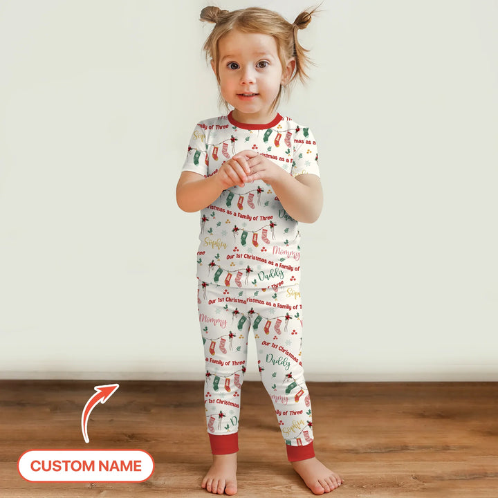 Custom Name Family Christmas Stockings Two Piece Short Sleeve Pajama Set , Custom Name Family Christmas Stockings Two Piece Short Sleeve Pajama Set - 12-18M