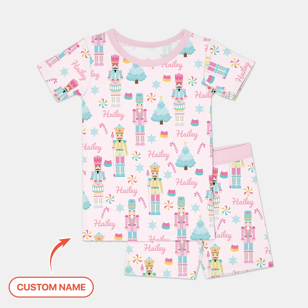 Nutcracker Parade Custom Name Girl Two Piece Short Sleeve Shorts Pajama Set , Nutcracker Parade Custom Name Girl Two Piece Short Sleeve Shorts Pajama Set - 12-18M