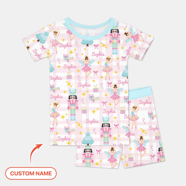The Nutcracker Dreams Custom Name Two Piece Short Sleeve Shorts Pajama Set , The Nutcracker Dreams Custom Name Two Piece Short Sleeve Shorts Pajama Set - 12-18M