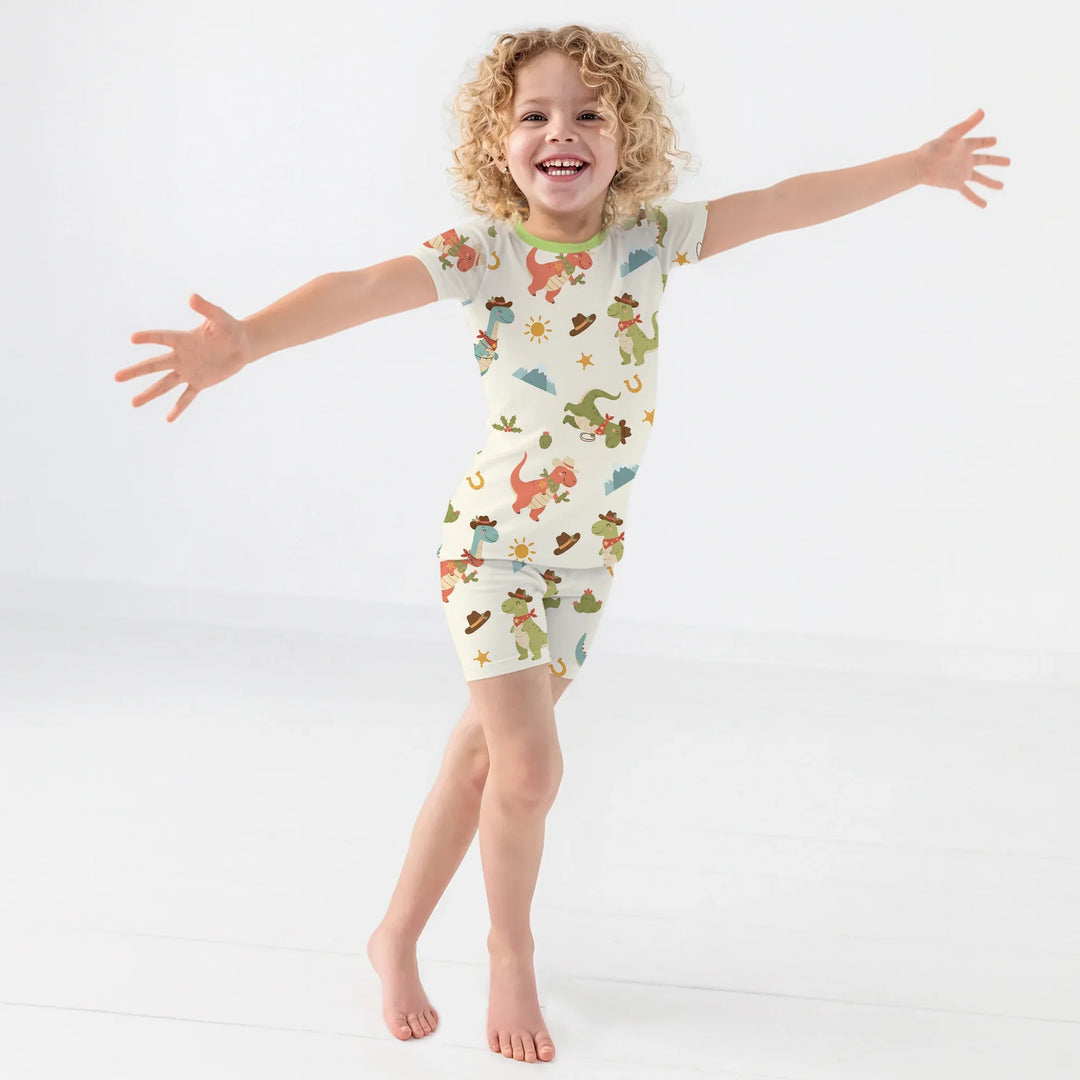 Christmas Cowboy Dinosaur Two Piece Short Sleeve Shorts Pajama Set