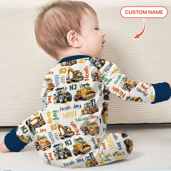 Custom Name Construction Trucks Convertible Zippy , Custom Name Construction Trucks Convertible Zippy - 0-3M