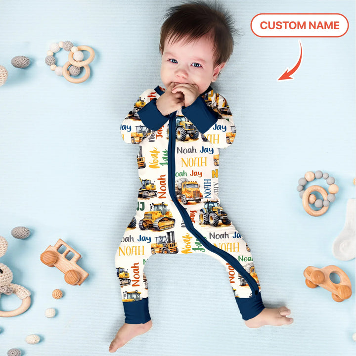 Custom Name Construction Trucks Convertible Zippy , Custom Name Construction Trucks Convertible Zippy - 0-3M
