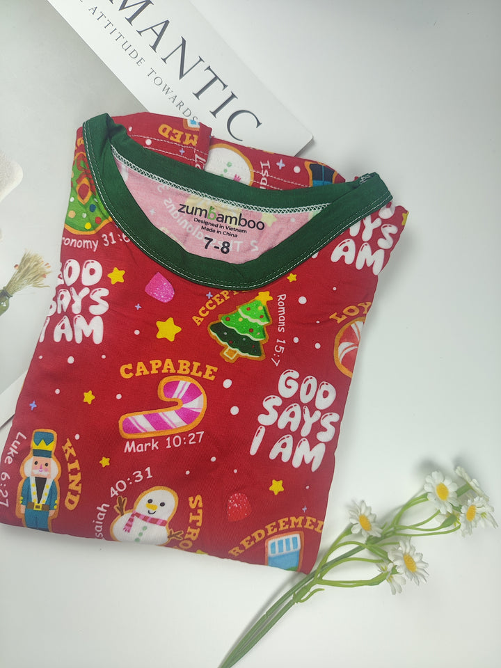 Merry Christmas God Says I Am Two Piece Long Sleeve Pajama Set - Zumbamboo