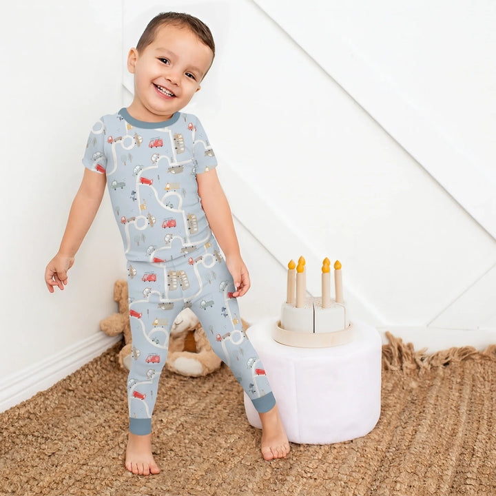Car Route Map Two Piece Short Sleeve Pajama Set , Car Route Map Two Piece Short Sleeve Pajama Set - 12-18M