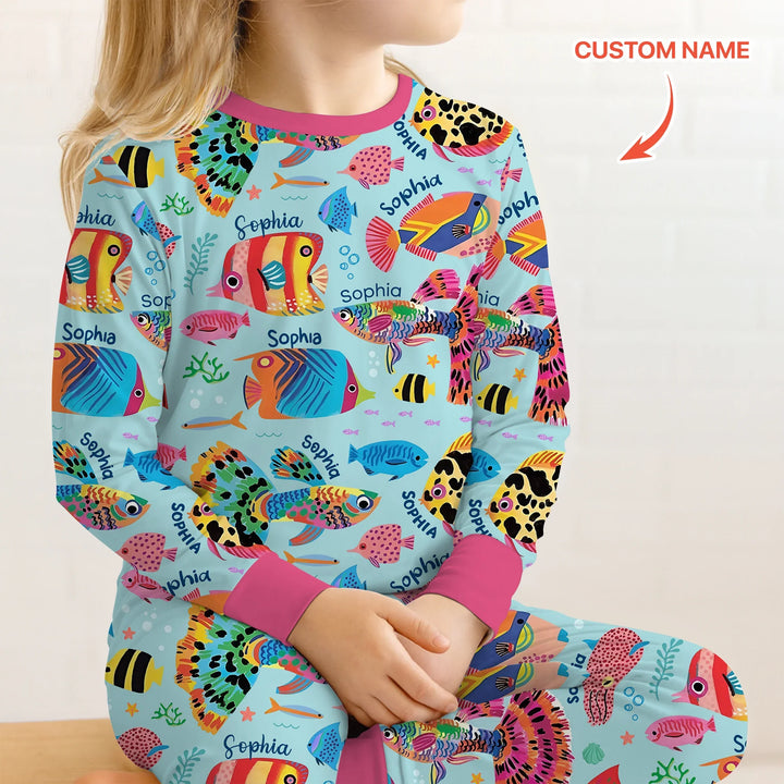 Custom Name Fish Dream Two Piece Long Sleeve Pajama Set , Custom Name Fish Dream Two Piece Long Sleeve Pajama Set - 12-18M