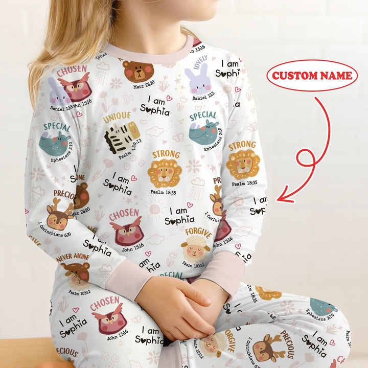 God’s Little Zoo Custom Name Two Piece Long Sleeve Pajama Set , God’s Little Zoo Custom Name Two Piece Long Sleeve Pajama Set - 12-18M