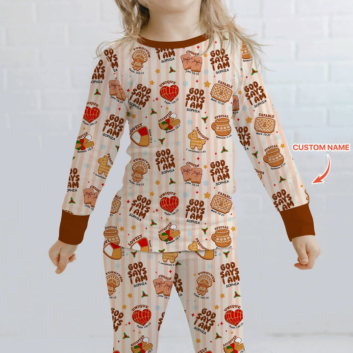 Christmas Mexican Cookies Custom Name For Girls Two Piece Long Sleeve Pajama Set , Christmas Mexican Cookies Custom Name For Girls Two Piece Long Sleeve Pajama Set - 12-18M