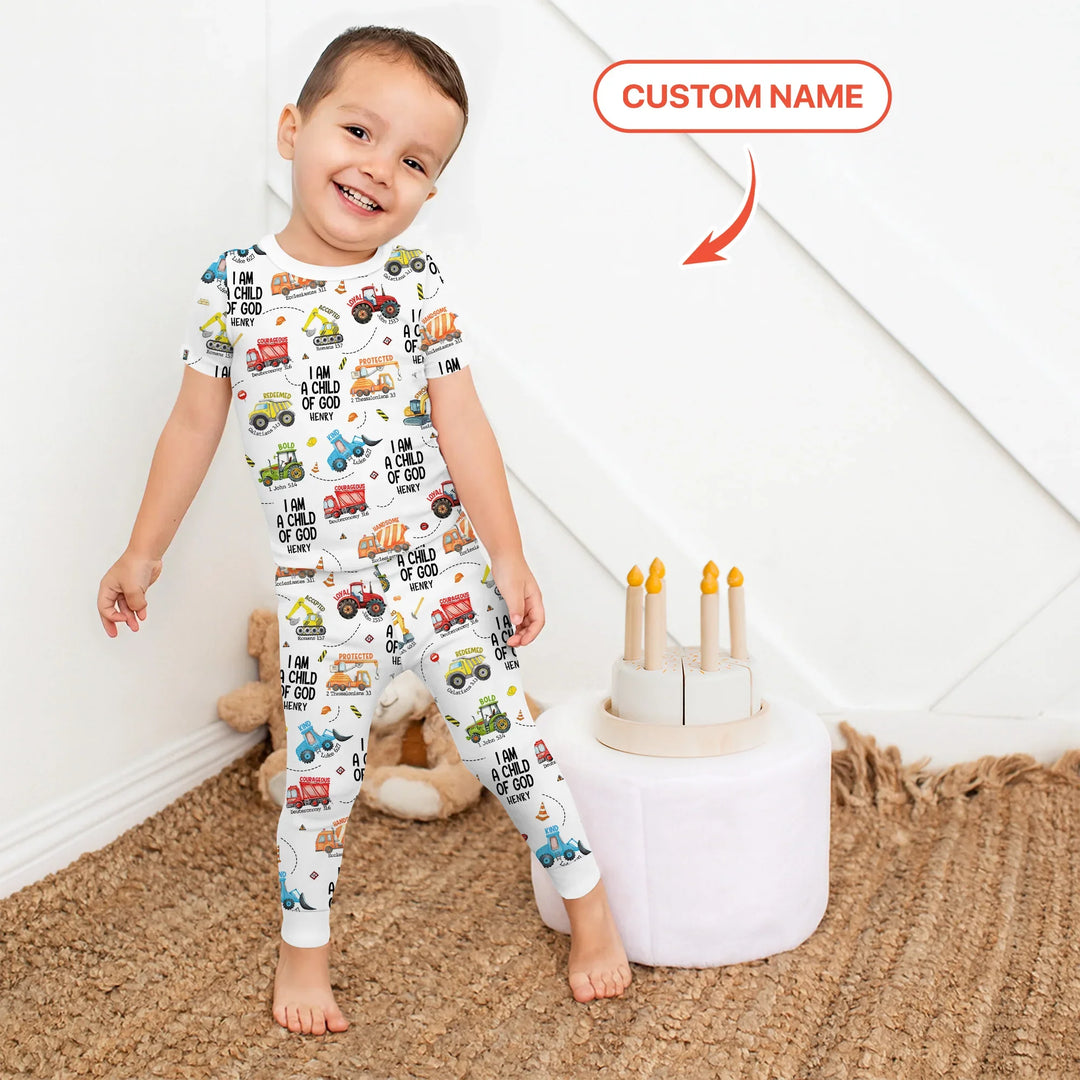 I Am A Child Of God Custom Name Two Piece Short Sleeve Pajama Set , I Am A Child Of God Custom Name Two Piece Short Sleeve Pajama Set - 12-18M