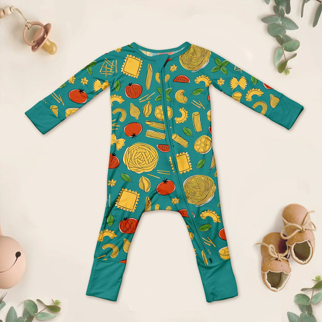 Pasta Party Convertible Zippered Romper , Pasta Party Convertible Zippered Romper - 0-3M