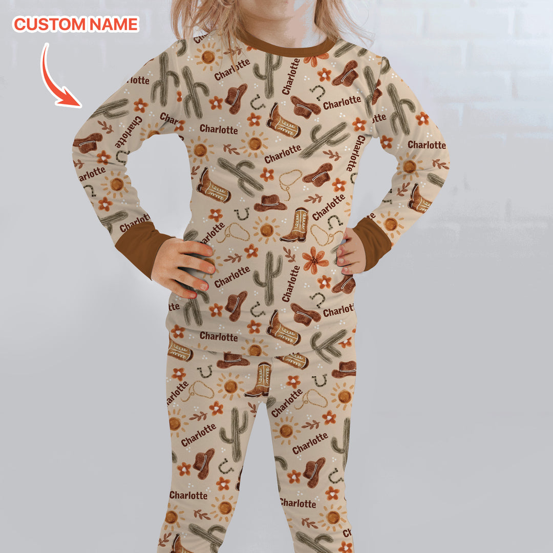 Custom Name Western Cowboy Stuff Two Piece Long Sleeve Pajama Set