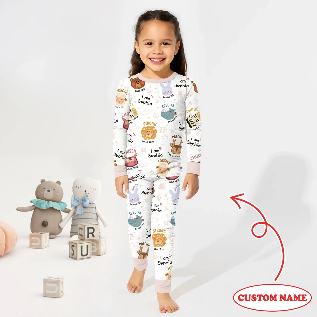 God’s Little Zoo Custom Name Two Piece Long Sleeve Pajama Set , God’s Little Zoo Custom Name Two Piece Long Sleeve Pajama Set - 12-18M