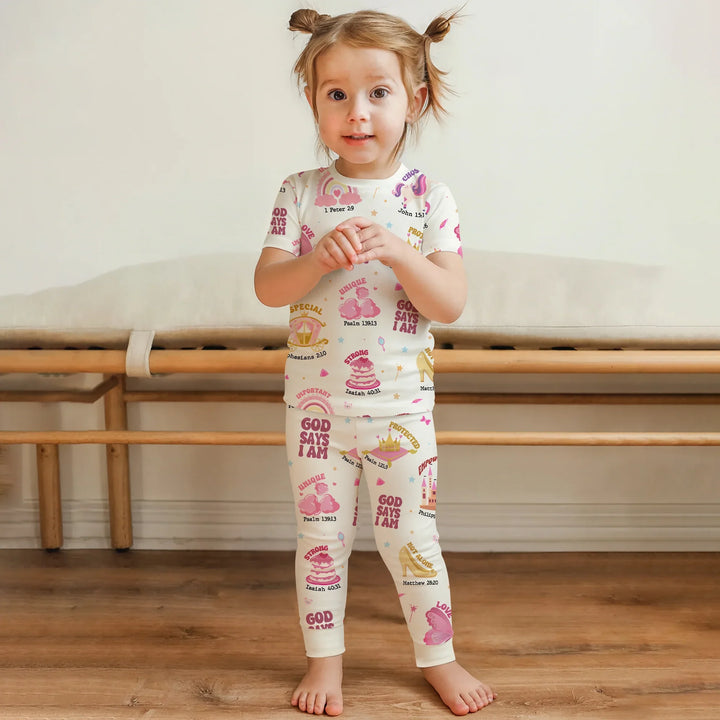 God Says I Am Girl Two Piece Long Sleeve Pajama Set , God Says I Am Girl Two Piece Long Sleeve Pajama Set - 12-18M / White