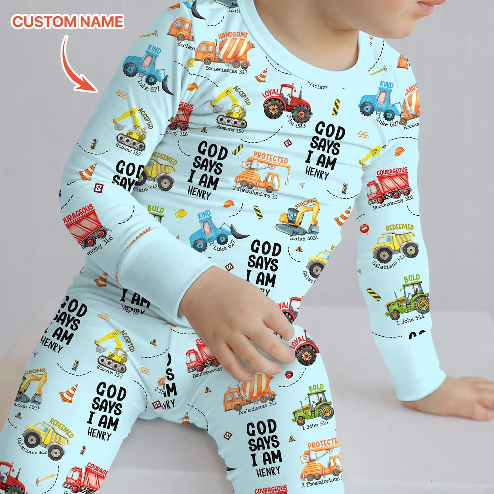 Custom Name God Says I Am Boy Two Piece Long Sleeve Pajama Set , Custom Name God Says I Am Boy Two Piece Long Sleeve Pajama Set - 12-18M