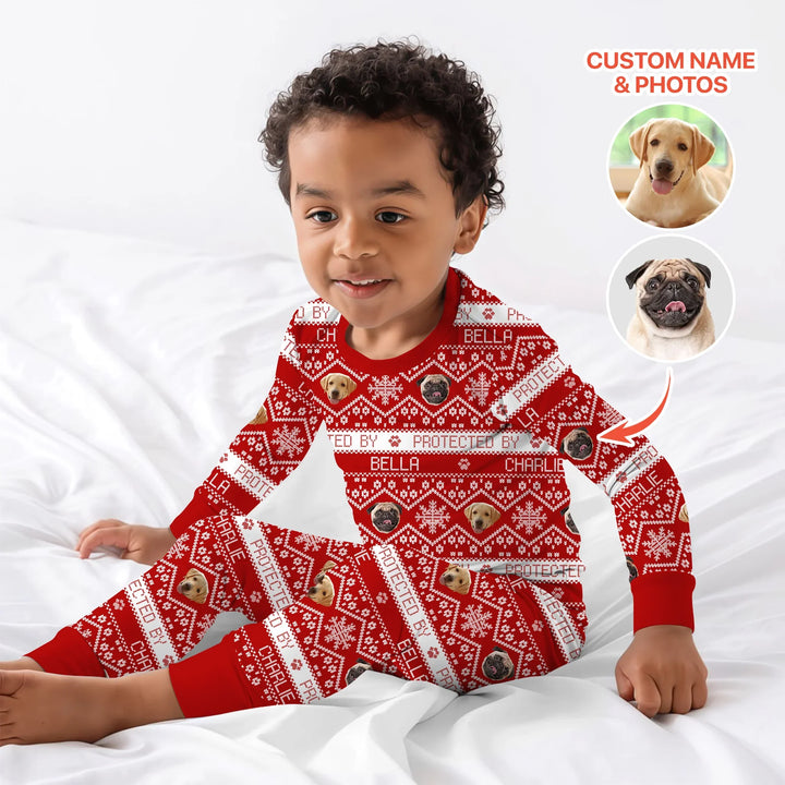 Custom Dog Photo Fair Isle Christmas Two Piece Long Sleeve Pajama Set , Custom Dog Photo Fair Isle Christmas Two Piece Long Sleeve Pajama Set - 12-18M
