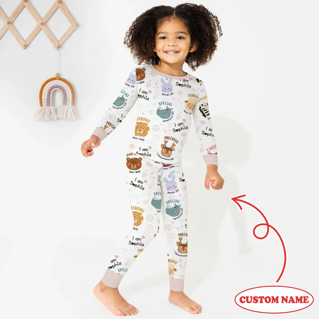 God’s Little Zoo Custom Name Two Piece Long Sleeve Pajama Set , God’s Little Zoo Custom Name Two Piece Long Sleeve Pajama Set - 12-18M