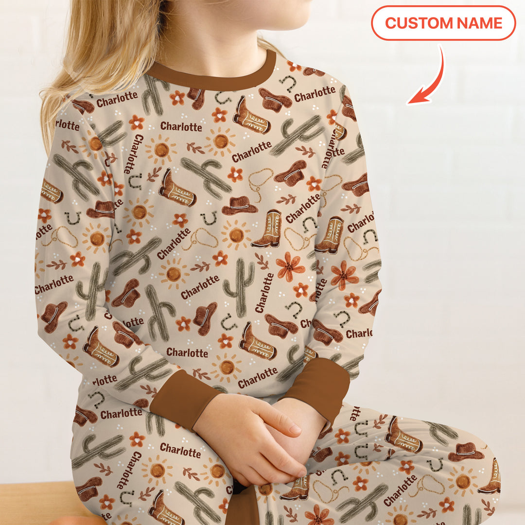 Custom Name Western Cowboy Stuff Two Piece Long Sleeve Pajama Set