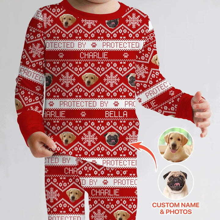 Custom Dog Photo Fair Isle Christmas Two Piece Long Sleeve Pajama Set , Custom Dog Photo Fair Isle Christmas Two Piece Long Sleeve Pajama Set - 12-18M