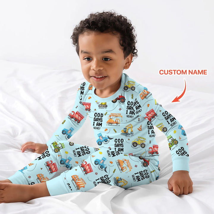 Custom Name God Says I Am Boy Two Piece Long Sleeve Pajama Set , Custom Name God Says I Am Boy Two Piece Long Sleeve Pajama Set - 12-18M