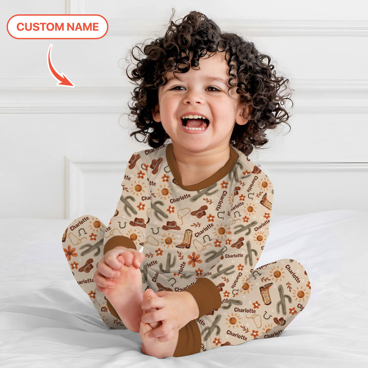 Custom Name Western Cowboy Stuff Two Piece Long Sleeve Pajama Set