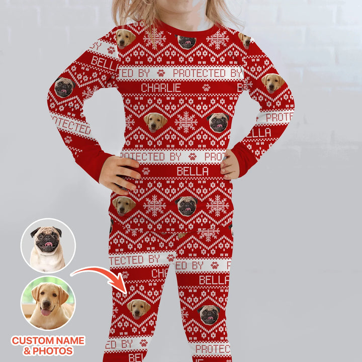 Custom Dog Photo Fair Isle Christmas Two Piece Long Sleeve Pajama Set , Custom Dog Photo Fair Isle Christmas Two Piece Long Sleeve Pajama Set - 12-18M