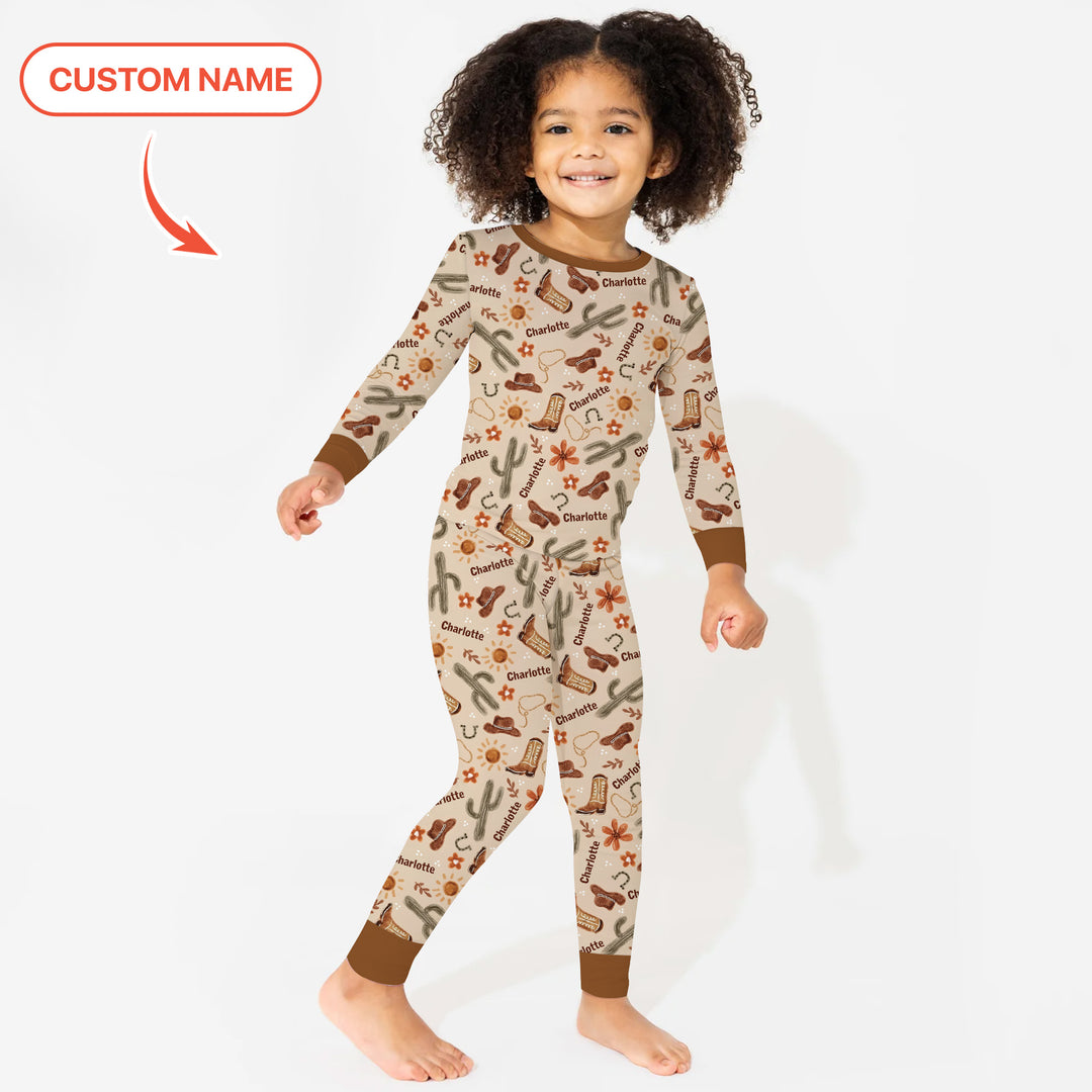 Custom Name Western Cowboy Stuff Two Piece Long Sleeve Pajama Set