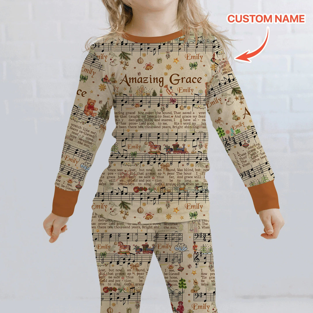 Amazing Grace Custom Name Two Piece Long Sleeve Pajama Set , Amazing Grace Custom Name Two Piece Long Sleeve Pajama Set - 12-18M