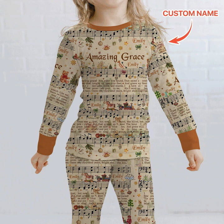 Amazing Grace Custom Name Two Piece Long Sleeve Pajama Set , Amazing Grace Custom Name Two Piece Long Sleeve Pajama Set - 12-18M