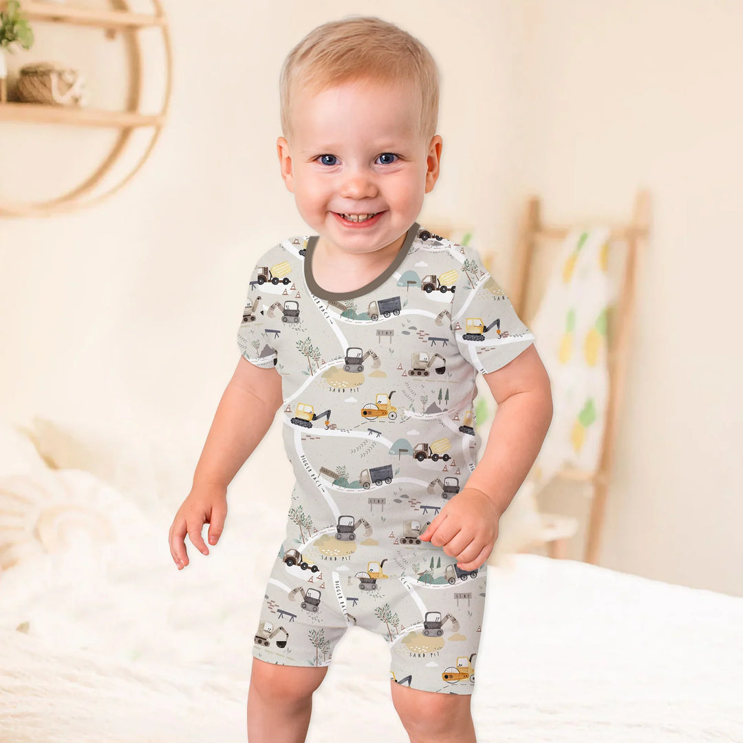 Diggers Route Map Two Piece Short Sleeve Shorts Pajama Set , Diggers Route Map Two Piece Short Sleeve Shorts Pajama Set - 12-18M