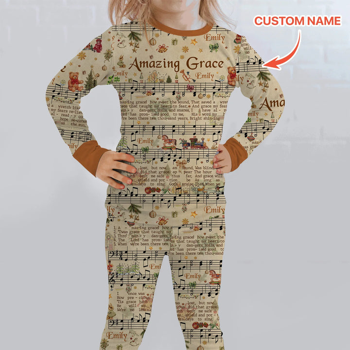 Amazing Grace Custom Name Two Piece Long Sleeve Pajama Set , Amazing Grace Custom Name Two Piece Long Sleeve Pajama Set - 12-18M