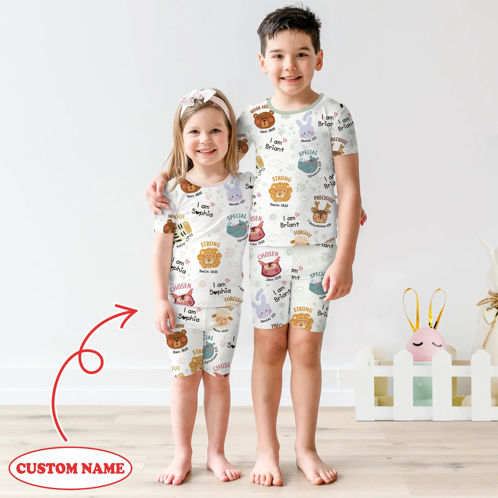 God’s Little Zoo Custom Name Two Piece Short Sleeve Shorts Pajama Set , God’s Little Zoo Custom Name Two Piece Short Sleeve Shorts Pajama Set - 12-18M
