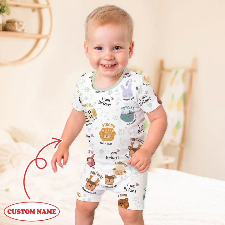 God’s Little Zoo Custom Name Two Piece Short Sleeve Shorts Pajama Set , God’s Little Zoo Custom Name Two Piece Short Sleeve Shorts Pajama Set - 12-18M