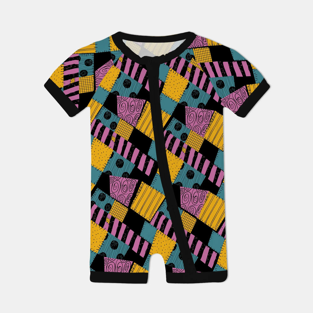 Halloween Patchwork Cartoon Shorty Zippy , Halloween Patchwork Cartoon Shorty Zippy - 0-3M