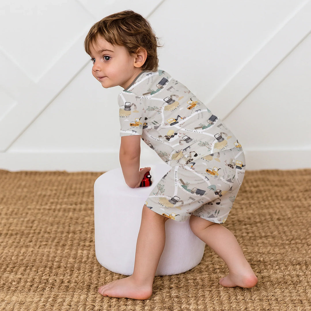 Diggers Route Map Two Piece Short Sleeve Shorts Pajama Set , Diggers Route Map Two Piece Short Sleeve Shorts Pajama Set - 12-18M