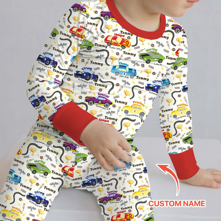 Racing Fun God Says I Am Custom Name Two Piece Long Sleeve Pajama Set , Racing Fun God Says I Am Custom Name Two Piece Long Sleeve Pajama Set - 12-18M