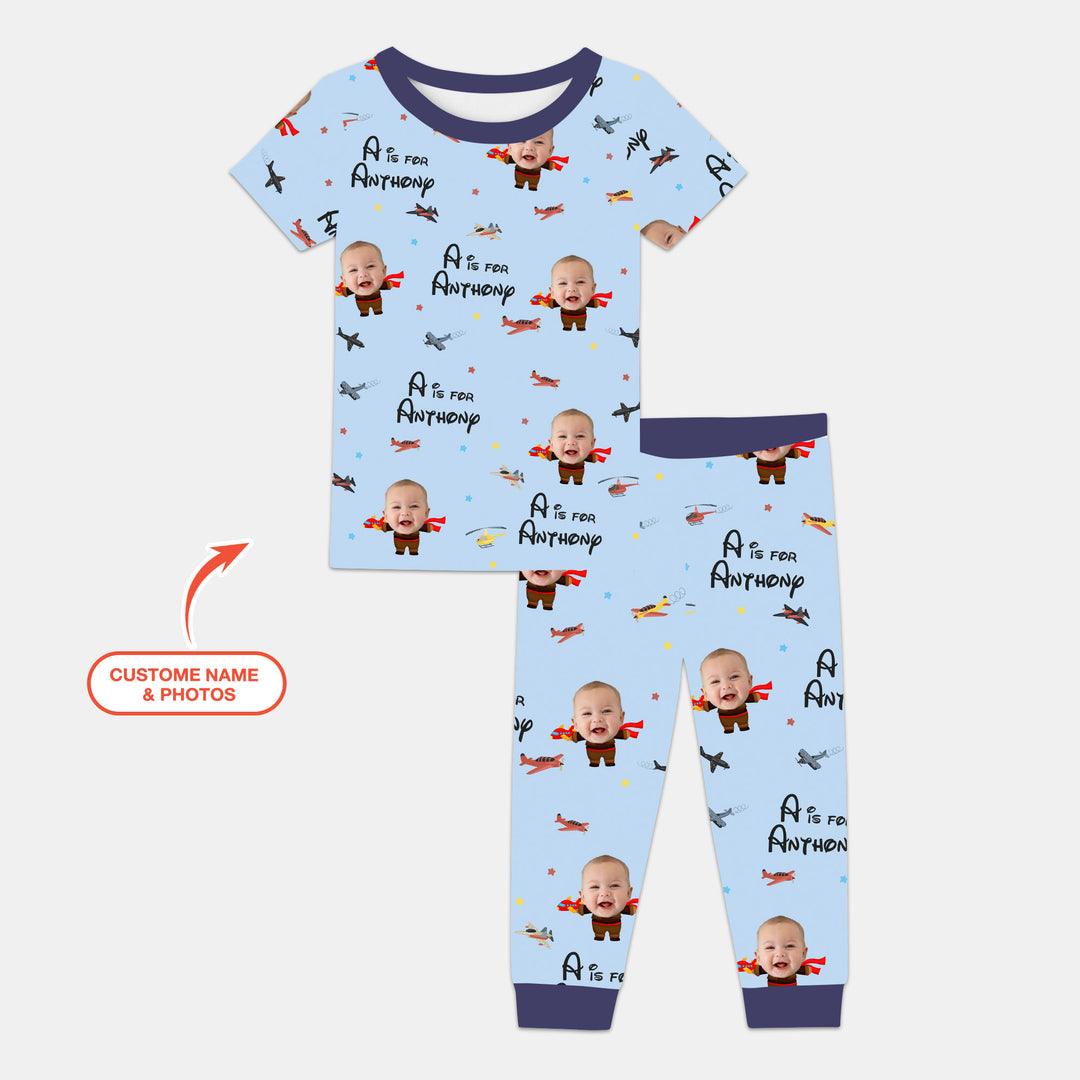 Custom Photo Face Dream Jobs Pilot Two Piece Short Sleeve Pajama Set