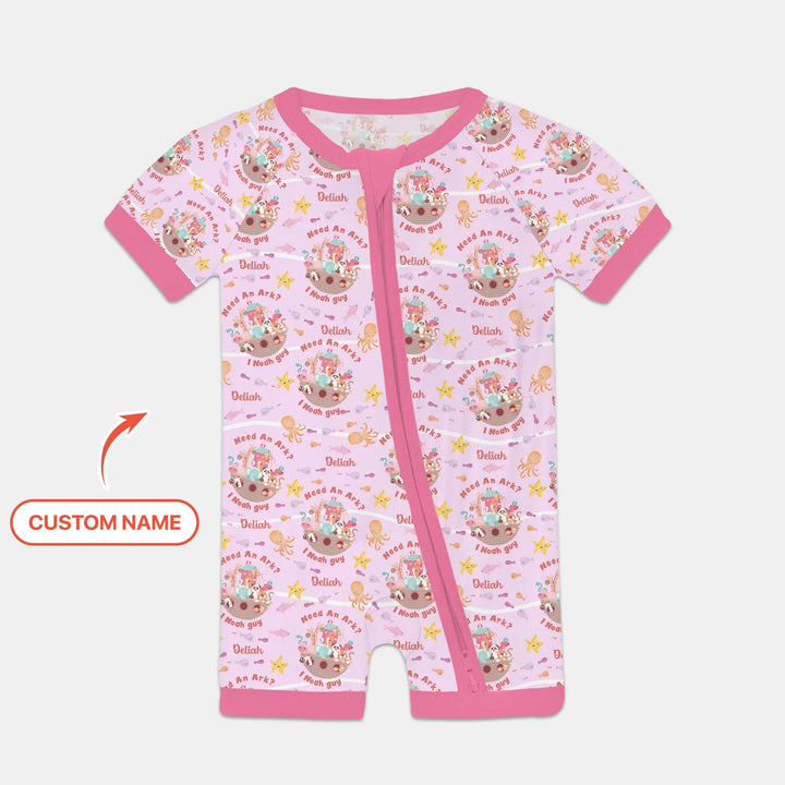 Noah’s Ark Custom Name Girl Shorty Zippy , Noah’s Ark Custom Name Girl Shorty Zippy - 0-3M