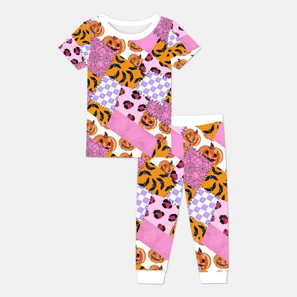 Halloween Patchwork Two Piece Short Sleeve Pajama Set , Halloween Patchwork Two Piece Short Sleeve Pajama Set - 12-18M