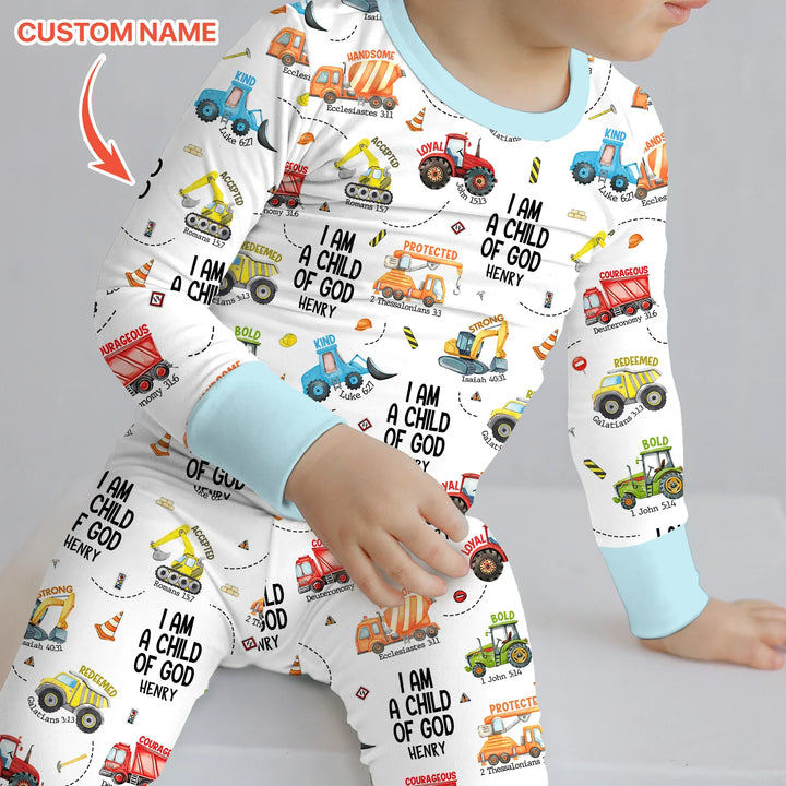I Am A Child Of God Custom Name Two Piece Long Sleeve Pajama Set , I Am A Child Of God Custom Name Two Piece Long Sleeve Pajama Set - 12-18M