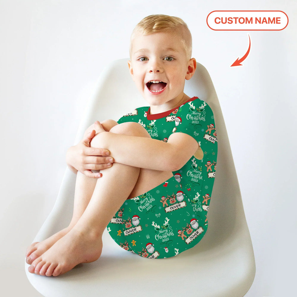 Custom Name "Merry Christmas My Deer" For Boy - Two Piece Short Sleeve Shorts Pajama Set , Custom Name "Merry Christmas My Deer" For Boy - Two Piece Short Sleeve Shorts Pajama Set - 12-18M