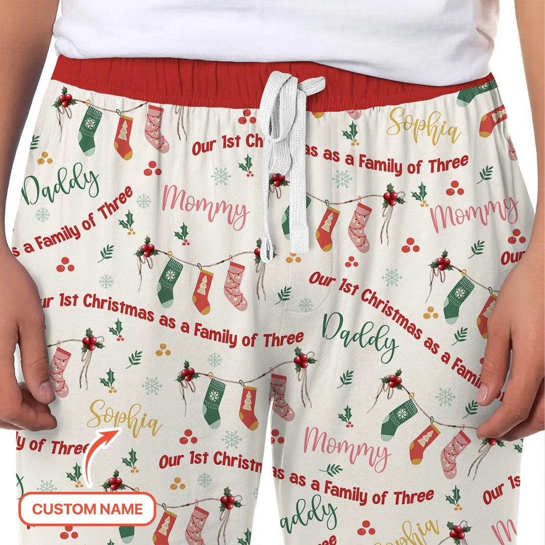 Benutzerdefiniertes Foto Unser erstes Weihnachten als Familie Benutzerdefiniertes Herren-Pyjama-Set