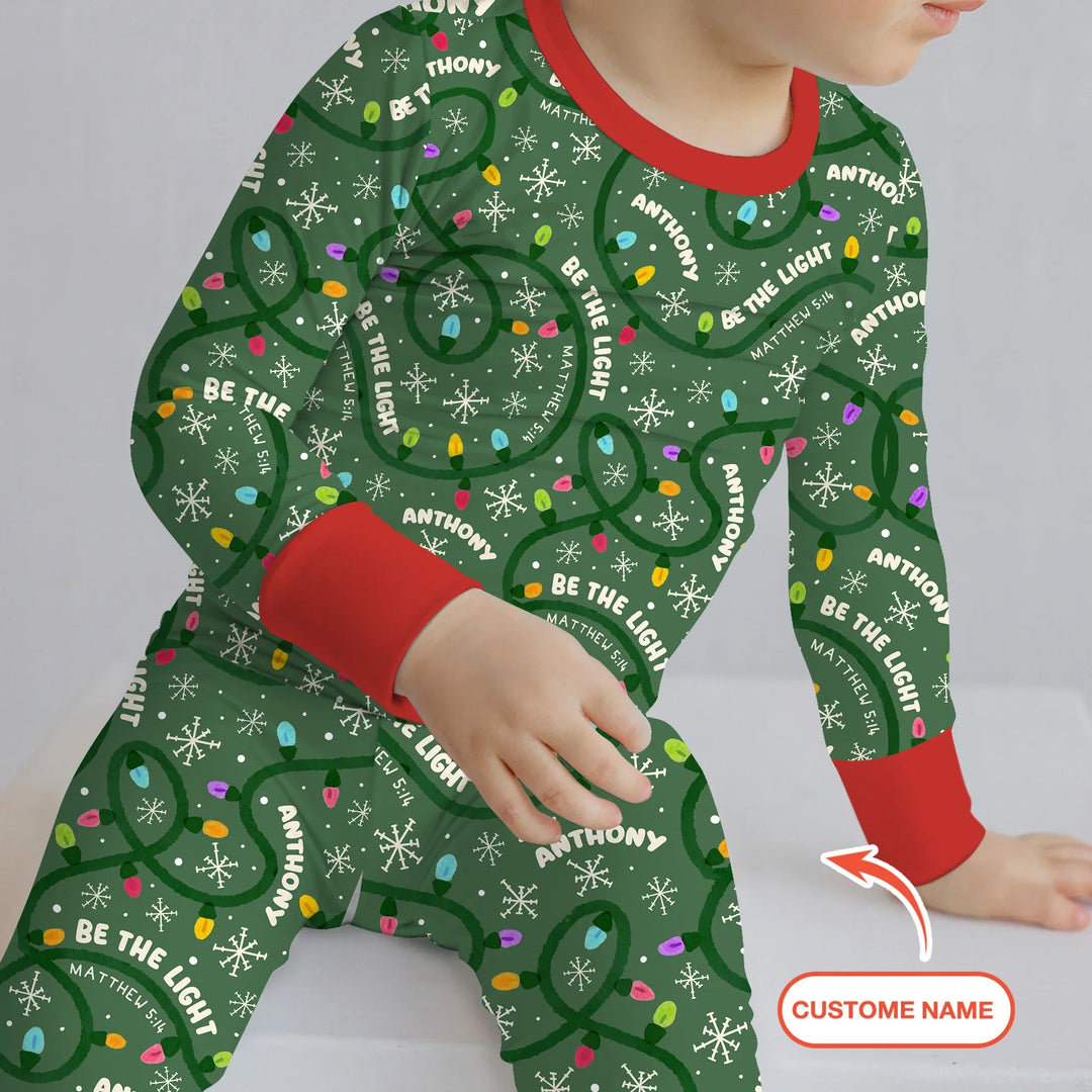 Custom Name Be The Light Christmas Two Piece Long Sleeve Pajama Set