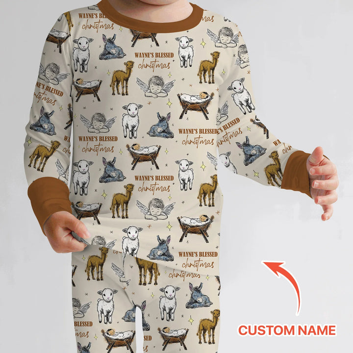 Custom Name Baby Blessed Christmas Two Piece Long Sleeve Pajama Set , Custom Name Baby Blessed Christmas Two Piece Long Sleeve Pajama Set - 12-18M