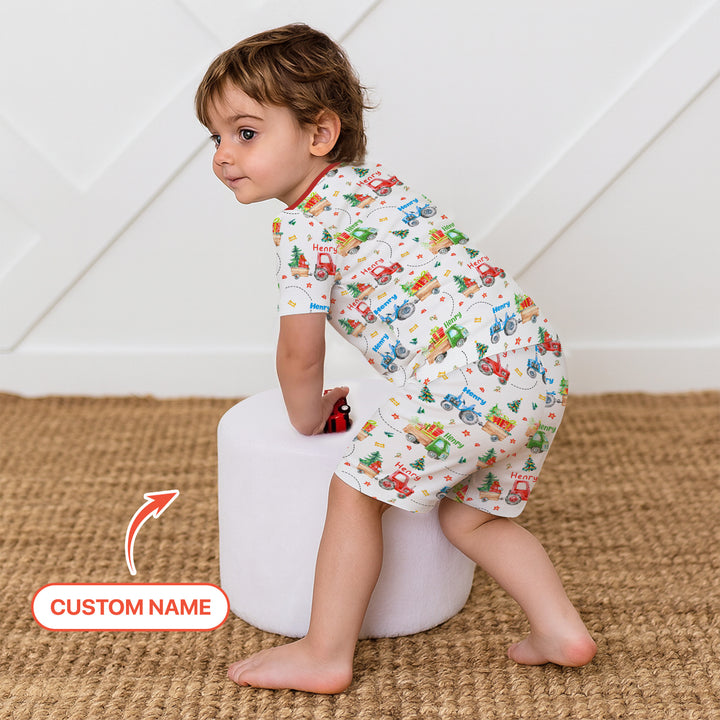 Santa's Little Builders Custom Name Two Piece Short Sleeve Shorts Pajama Set