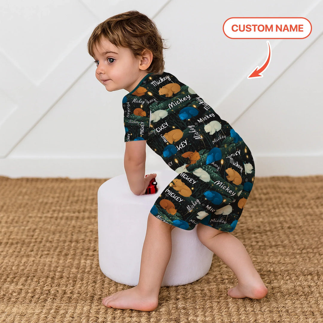Woodland Whimsy Custom Name Two Piece Short Sleeve Shorts Pajama Set , Woodland Whimsy Custom Name Two Piece Short Sleeve Shorts Pajama Set - 12-18M