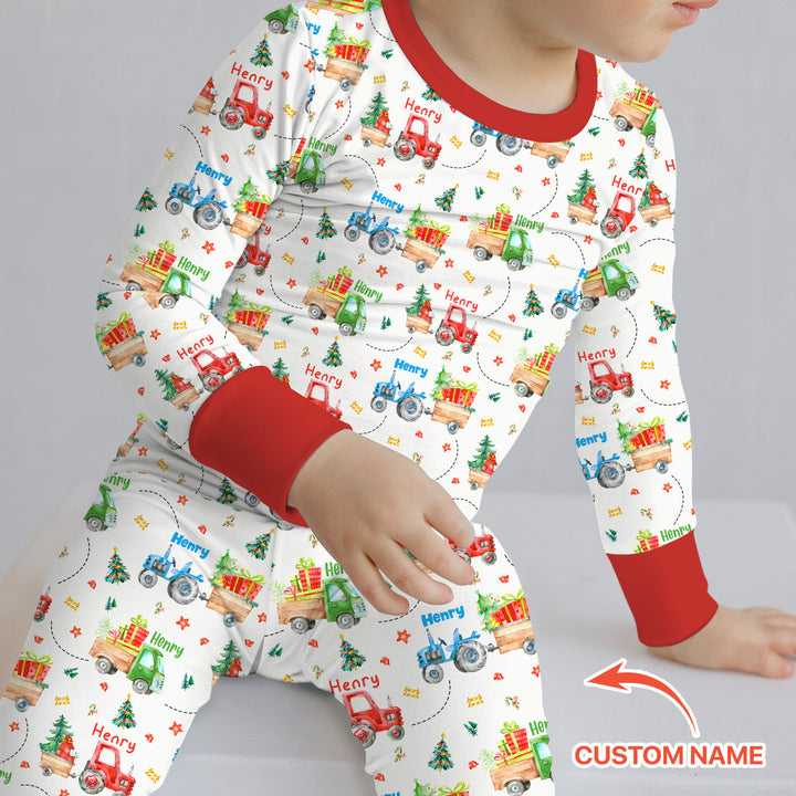 Santa's Little Builders Custom Name Two Piece Long Sleeve Pajama Set