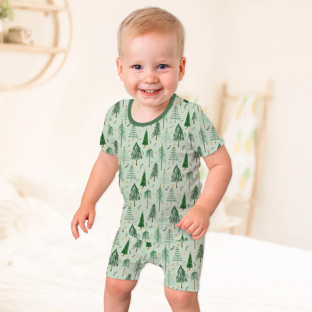 Green Christmas Tree Farm Two Piece Short Sleeve Shorts Pajama Set , Green Christmas Tree Farm Two Piece Short Sleeve Shorts Pajama Set - 12-18M