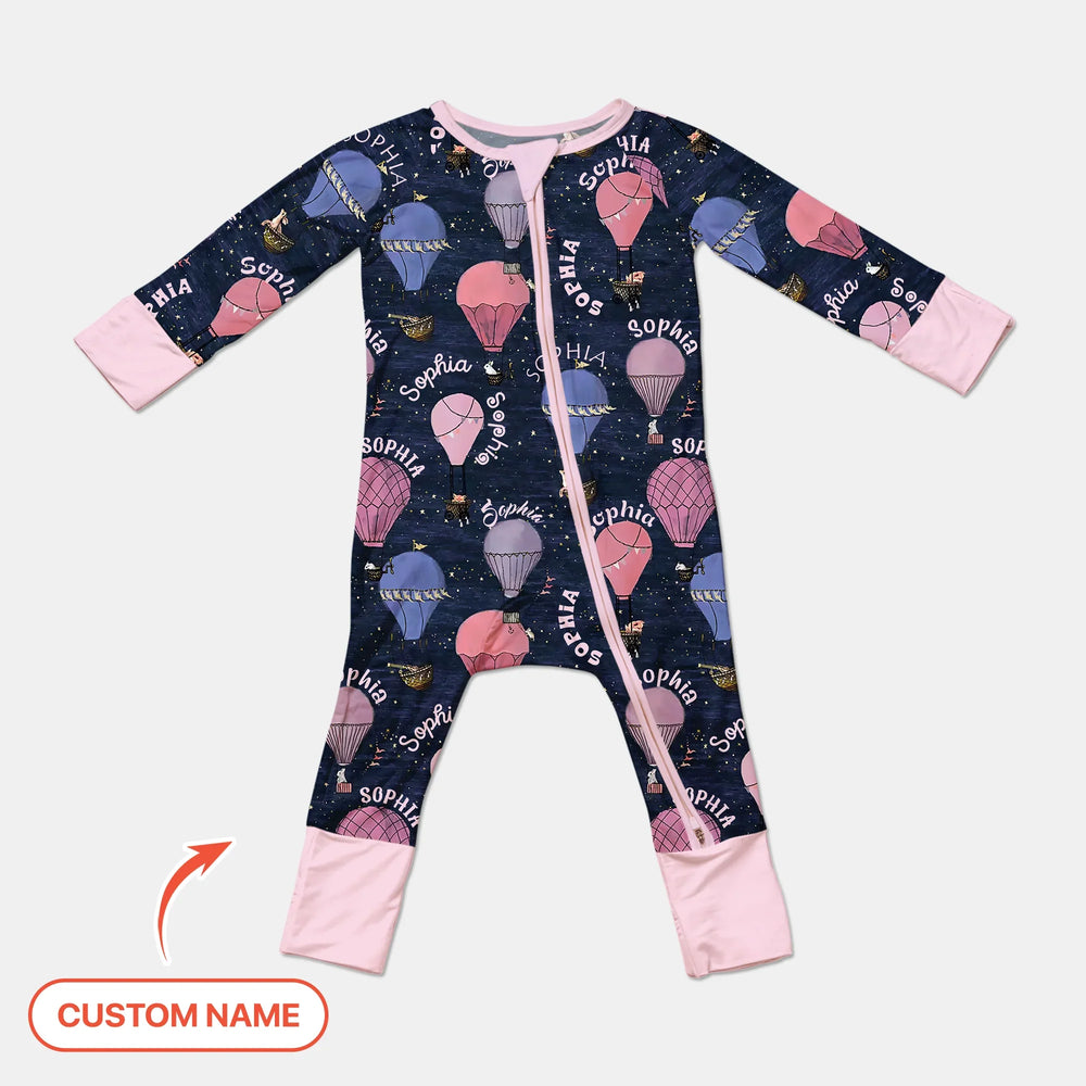 Custom Name Hot Air Balloon Pink Convertible Zippy , Custom Name Hot Air Balloon Pink Convertible Zippy - 0-3M