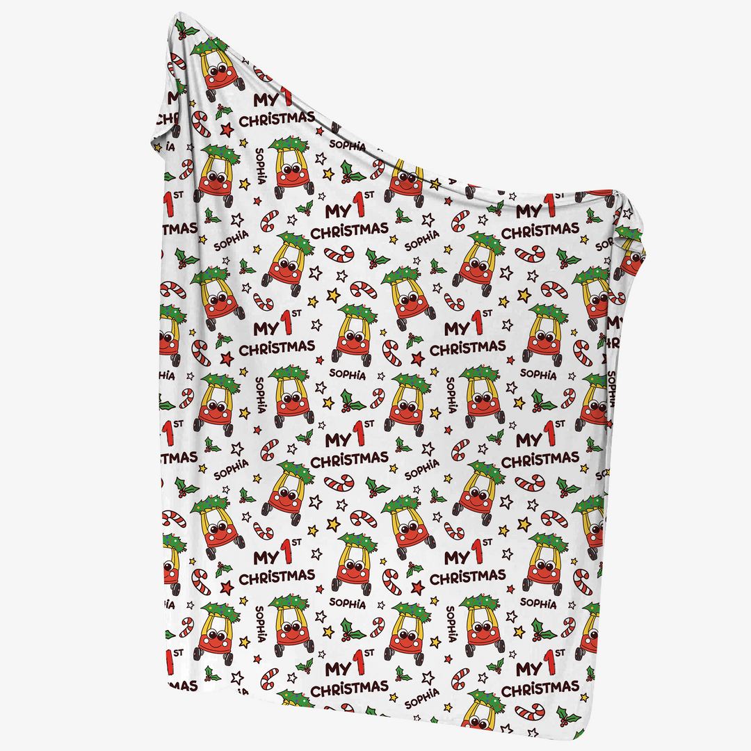 Custom Name Baby Car My 1st Christmas Swaddle Blanket