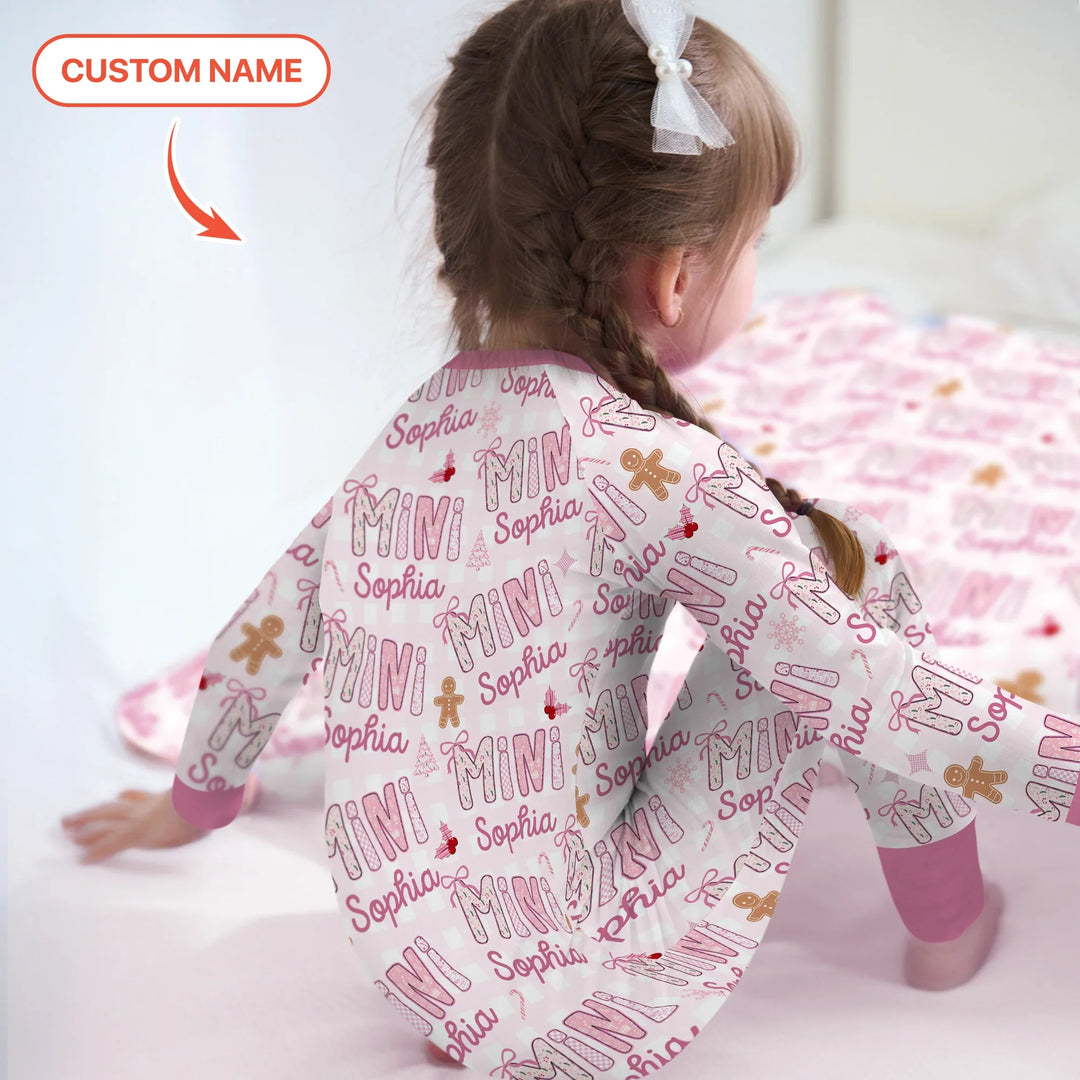 Custom Name Mama Mini Matching Christmas Convertible Zippy (Pink) , Custom Name Mama Mini Matching Christmas Convertible Zippy (Pink) - 0-3M