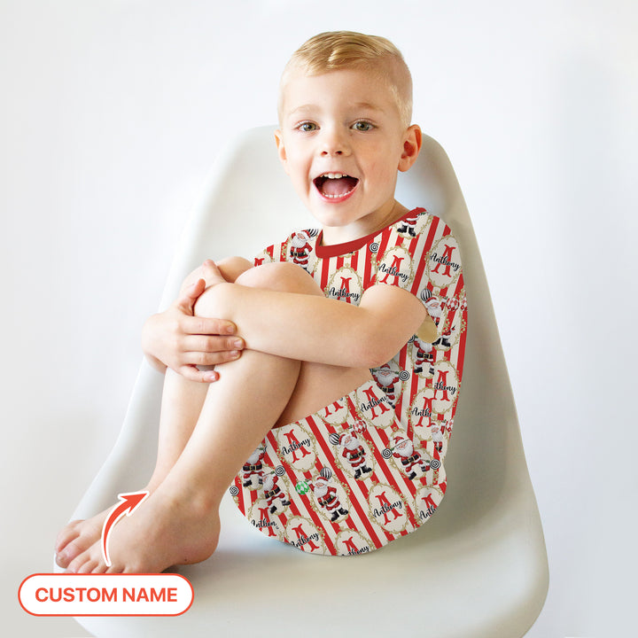 Custom Name Santa Stripes Two Piece Short Sleeve Shorts Pajama Set